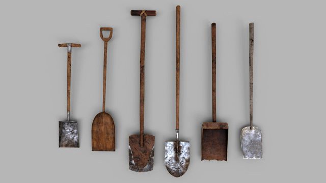 pack of 6 medieval shovels
