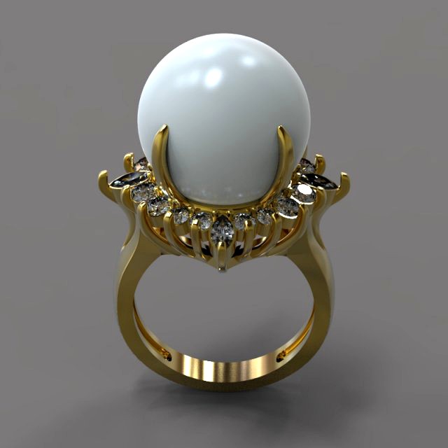 pearl ring with diamonds