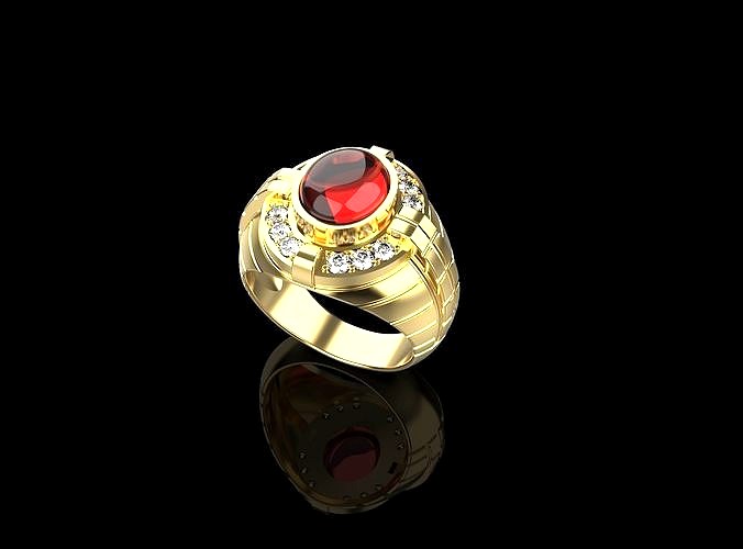 Men Ring with Cabochon | 3D