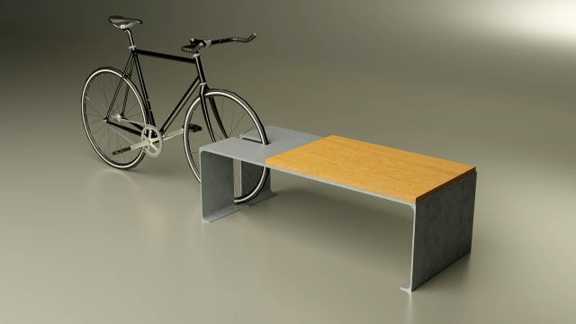 street bench with bicycle