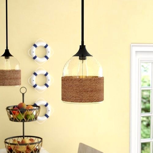 Wynleigh 1 - Light Single Dome Pendant with Rope Accents