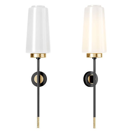 Pair French Glass and Brass Sconces by Stilnovo