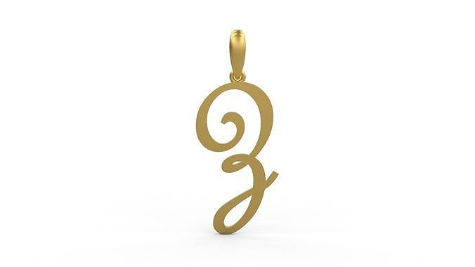 Initial Letters Pendant French Script Z | 3D