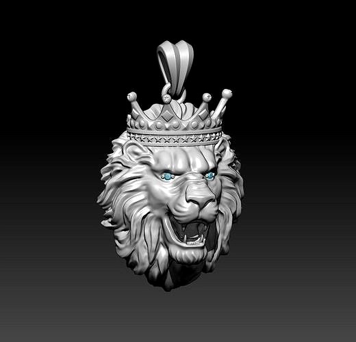 lion necklace with crown eye gem  | 3D