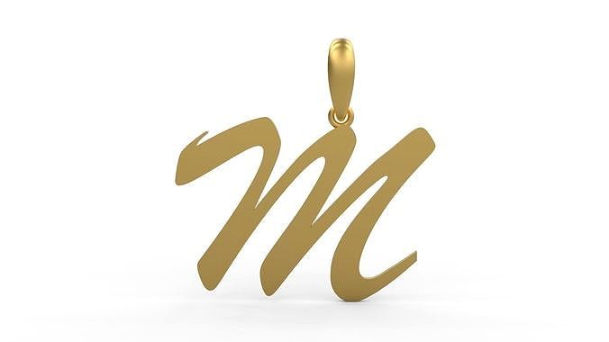 Initial Letters Pendant Brush Script M | 3D