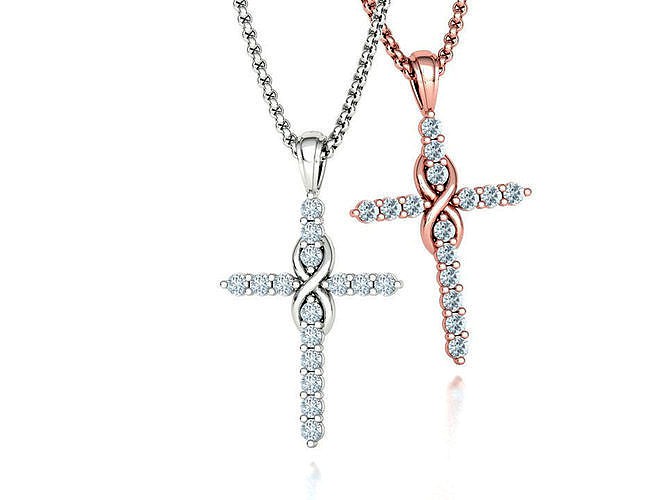 Infinity Diamond Cross Pendant 2mm Stones Own design 3dmodel | 3D
