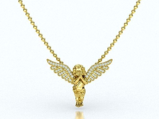 Praying Angel Diamond Pendant Necklace 0204 3model | 3D