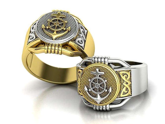 Men Signet Ring Sailor Symbol Ring Ocean Ring Anchor Ring 12US | 3D
