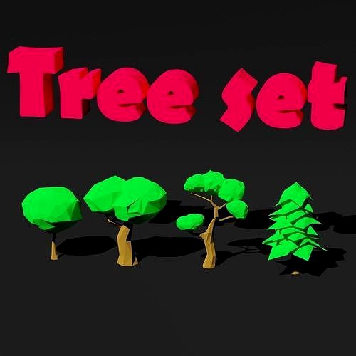 3D Tree set low-poly tree model