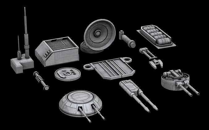 Sci-fi greebles and turrets detail pack