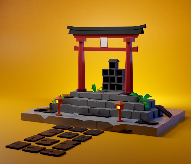 weathering with you shrine low-poly 3d