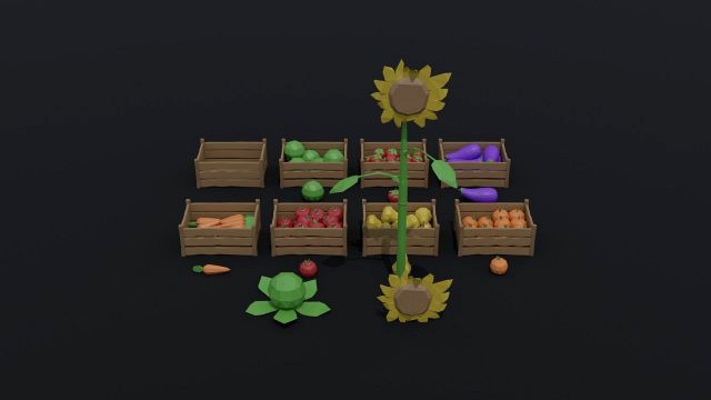 Low-poly cartoon vegetables and fruits kit