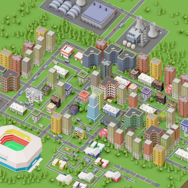 low poly megapolis city premium