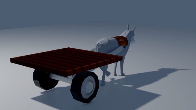 donkey cart low-poly game-ready animated riggied model