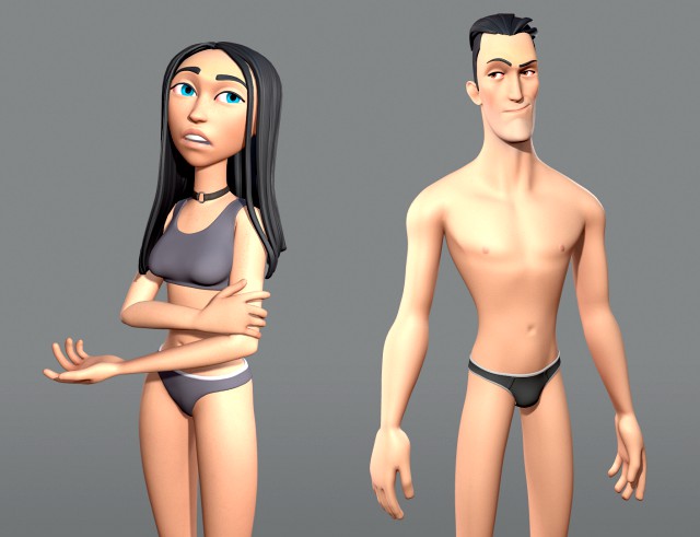 male and female cartoon characters base mesh