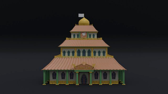 Low-poly cartoon fairy tail guild building