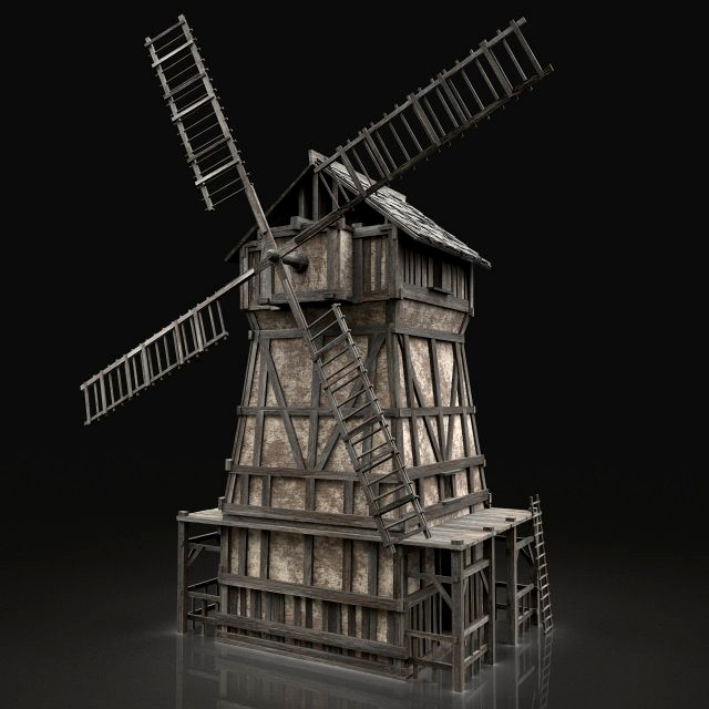 enterable aaa next gen medieval city town granary windmill silo
