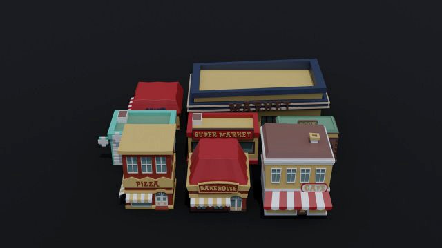 Low-poly cartoon shop asset poly style