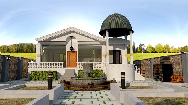 garden villa house 3d interior-exterior