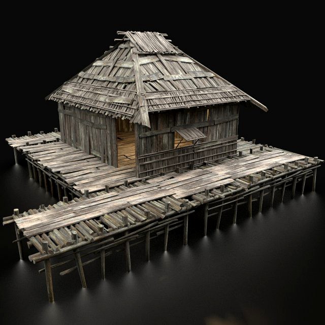 aaa swamp wetland fantasy medieval wooden tribe house hut