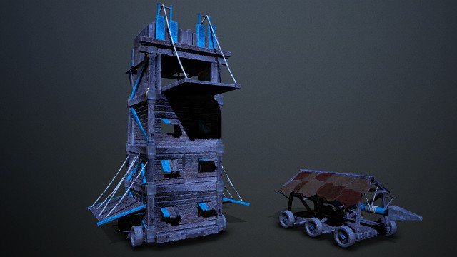 siege tower battering-ram low-poly