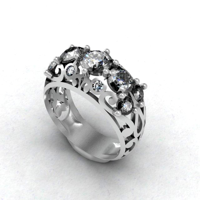 openwork ring with gemstones