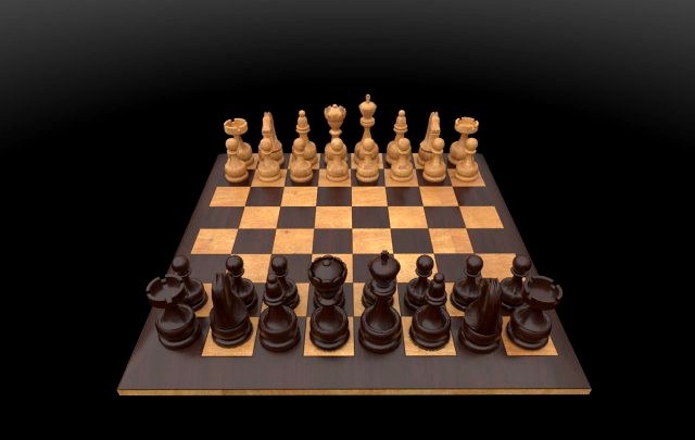 3d chess board complete set low-poly