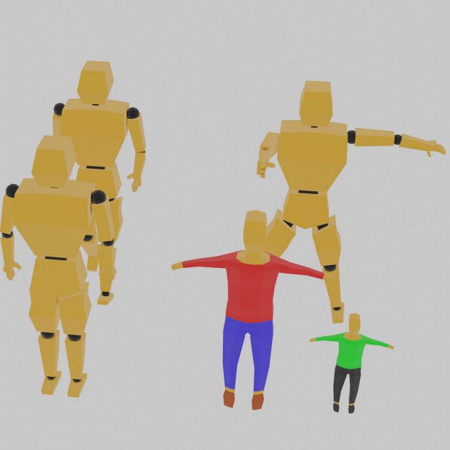 cartoon lowpoly people characters rigged