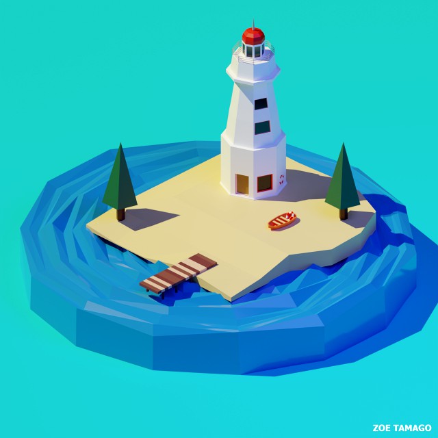 isometric 3d lighthouse by zoe tamago