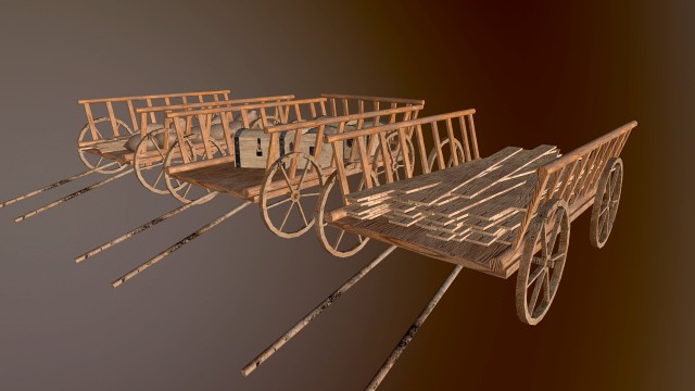 3 medieval carriage in low poly