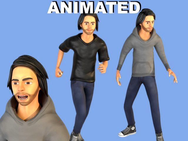 man boy rigged and animated low-poly