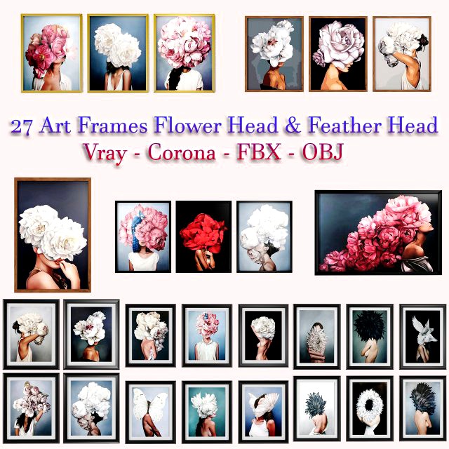 27 art frames flower head and feather head