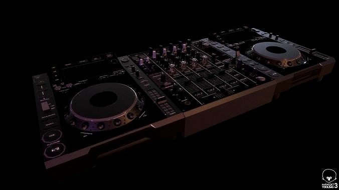 Low poly PBR DJ deck and mixer