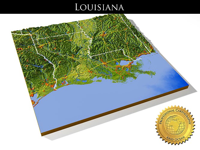 Louisiana High resolution 3D relief maps