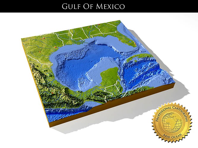 High resolution 3D relief map of Gulf of Mexico