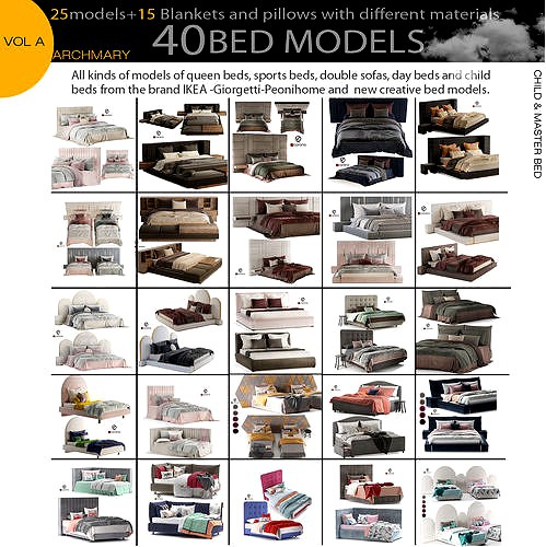 Bed collection vol A  40 BED MODELS 25 models and 15 Blankets