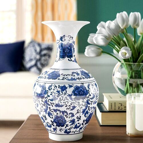 Blue-White Otsego Porcelain Floral Table Vase