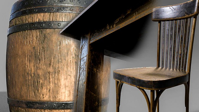 Chair table  barrel  dragon aged set PBR Gameready