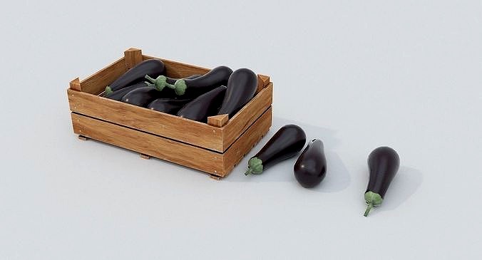 Wooden crate and eggplants