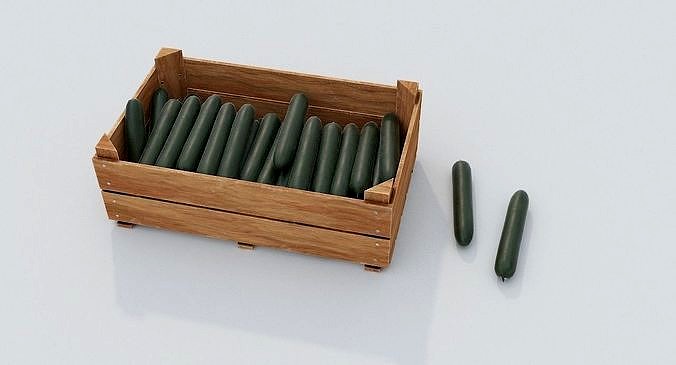 Wooden crate and cucumbers