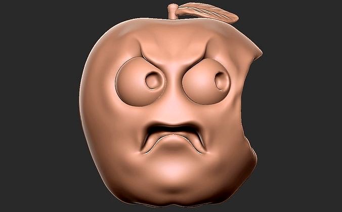 Caricature of apple getting angry for being bitten | 3D