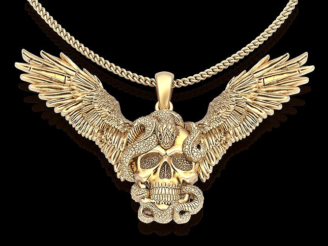 Skull snake wings pendant silver gold printable jewelry 3D model | 3D
