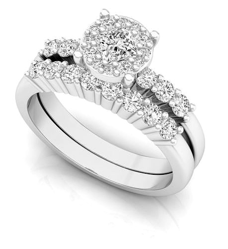 Round and Princess diamond ring and band for woman | 3D