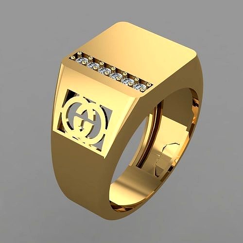 Gucci Signet Diamond Ring For Men Wedding Jewellery for Groom | 3D