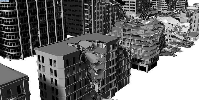 damaged city buildings | 3D