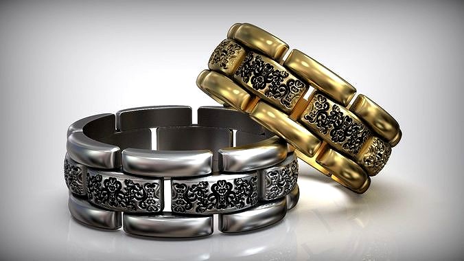 Link Ring Watch Bracelet Pattern Wedding Band | 3D