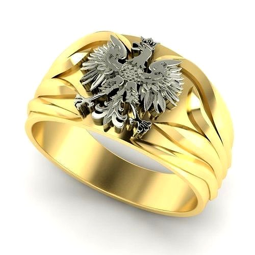 mens signet  ring with coat of arms of poland | 3D