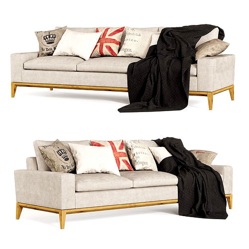 Lacuna Three Seat Sofa with Blanket and pillows