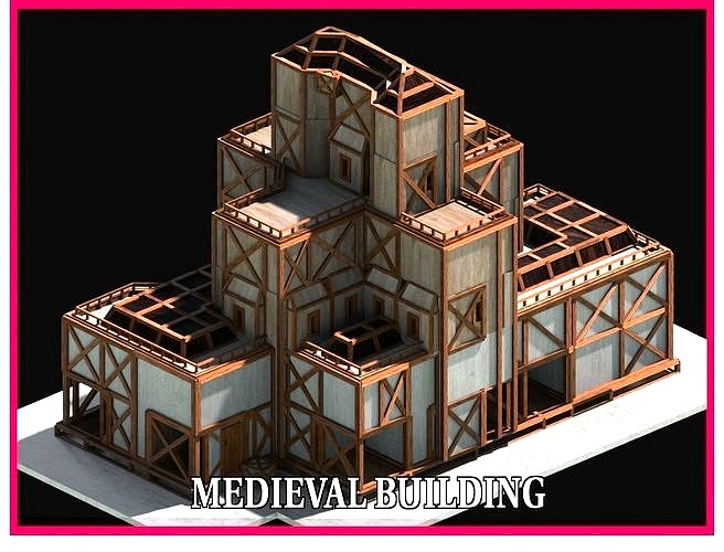 Medieval Low Poly Building  Castle Wooden Village Stone House 01