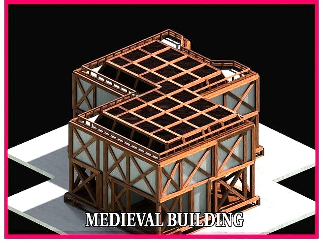 Medieval Low Poly Building  Castle Wooden Village Stone House 36